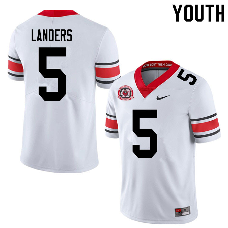 Georgia Bulldogs Youth Matt Landers #5 White 2020 1980 National Champions 40th Anniversary Stitched College UGA Football Jersey 23DA011AT